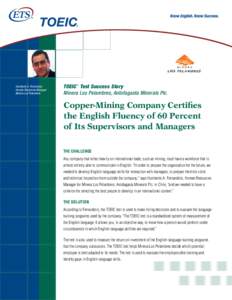 Humberto A. Fernandois Human Resources Manager Minera Los Pelambres TOEIC ® Test Success Story Minera Los Pelambres, Antofagasta Minerals Plc.