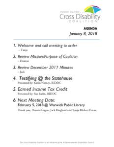 AGENDA  January 8, Welcome and call meeting to order – Tanja