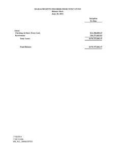 MASSACHUSETTS INSURERS INSOLVENCY FUND Balance Sheet June 30, 2014 Inception To Date