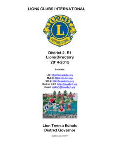 LIONS CLUBS INTERNATIONAL  District 2- E1 Lions Directory[removed]Websites:
