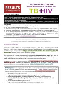 FACT & ACTION SHEET JUNE 2014 Ensuring Australia acts on the Deadly Duo: TAKE ACTION Write to your local Member of Parliament, making the following request of them: Please ask the Minister for Foreign Affairs to ensure A