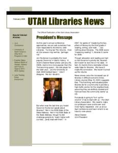 www February 2009 UTAH Libraries News The Official Publication of the Utah Library Association