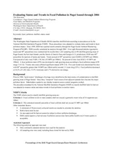 BACK  Evaluating Status and Trends in Fecal Pollution in Puget Sound through 2004 Tim Determan, Coordinator, Puget Sound Ambient Monitoring Program Food Safety and Shellfish Programs