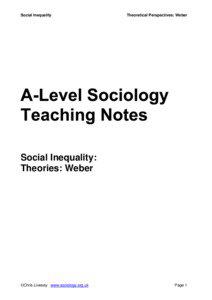 Social Inequality  Theoretical Perspectives: Weber