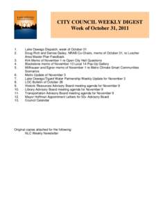 CITY COUNCIL WEEKLY DIGEST Week of October 31, [removed].