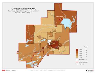 Greater Sudbury CMA 806 Percentage of population aged 65 years and over by 2006 Census Tract (CT)