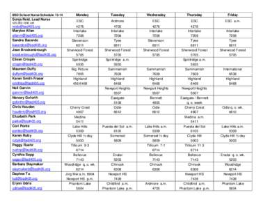 BSD School Nurse Schedule[removed]Sonja Reid, Lead Nurse[removed]cell  [removed]