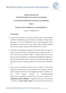 Max Planck Institute for Innovation and Competition  Position Statement of the Max Planck Institute for Innovation and Competition on the Proposed Modernisation of European Copyright Rules PART E