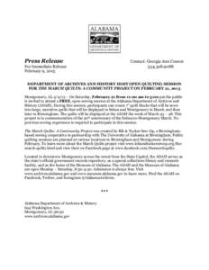 Press Release  Contact: Georgia Ann Conner[removed]For Immediate Release