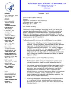 ADVISORY BOARD ON RADIATION AND WORKER HEALTH 4676 Columbia Parkway, MS: C-46 Cincinnati, Ohio[removed]6825  November 7, 2013