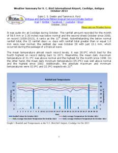 Weather Summary for V. C. Bird International Airport, Coolidge, Antigua October 2013 Dale C. S. Destin and Tammie A. Ford Antigua and Barbuda Meteorological Service Climate Section mail | twitter | facebook | youtube | B