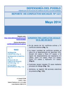 DEFENSORÍA DEL PUEBLO  Adjuntía para la Prevención de Conflictos Sociales y la Gobernabilidad REPORTE DE CONFLICTOS SOCIALES Nº 123