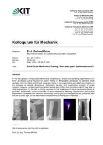 Institut für Hydromechanik (IfH) Prof. Dr.-Ing. Markus Uhlmann Institut für Mechanik (IFM) Prof. Dr.-Ing. Peter Betsch Prof. Dr.-Ing. Thomas Seelig