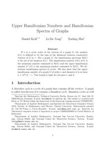 Upper Hamiltonian Numbers and Hamiltonian Spectra of Graphs Daniel Kr´al’∗ † Li-Da Tong‡