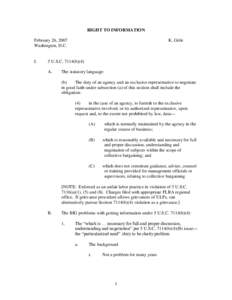 RIGHT TO INFORMATION February 26, 2007 Washington, D.C. I.