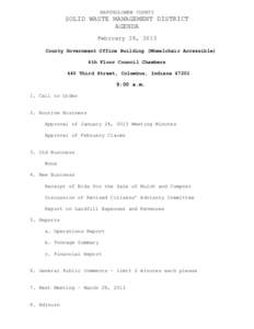 BARTHOLOMEW COUNTY  SOLID WASTE MANAGEMENT DISTRICT AGENDA February 28, 2013 County Government Office Building (Wheelchair Accessible)