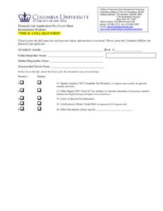 Financial Aid Application Fax Cover Sheet International Students *THIS IS A FILLABLE FORM* Office of Financial Aid & Educational Financing Columbia College & The Fu Foundation SEAS