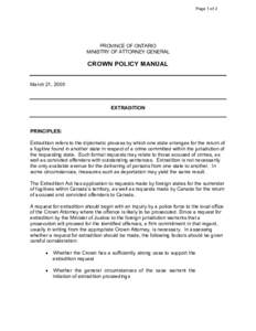 Page 1 of 2  PROVINCE OF ONTARIO MINISTRY OF ATTORNEY GENERAL  CROWN POLICY MANUAL