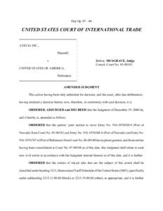 Slip Op[removed]UNITED STATES COURT OF INTERNATIONAL TRADE AVECIA INC., Plaintiff,