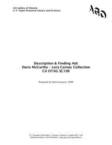 Description & Finding Aid: Doris McCarthy – Lora Carney Collection  CA OTAG SC108
