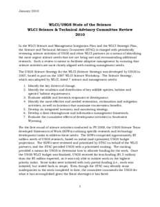 January[removed]WLCI/USGS State of the Science WLCI Science & Technical Advisory Committee Review 2010 In the WLCI Science and Management Integration Plan and the WLCI Strategic Plan,
