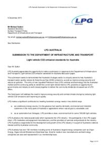 LPG Australia Submission to the Department of Infrastructure and Transport  9 December 2011 Mr Michael Sutton Assistant Secretary