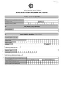 SAPS 523(a)  SOUTH AFRICAN POLICE SERVICE REMITTANCE ADVICE FOR FIREARM APPLICATIONS