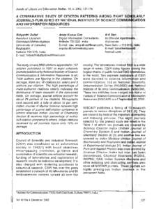 Annals of Library and Information Studies 49,4; 2002; LARLY A COMPARATIVE STUDY OF CITATION PATERNS AMONG EIGHT JOURNALS PUBLISHED BY NATIONAL INSTITUTE OF SCIENCE COMMU~CATION AND INFORMATION RESOURCES