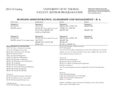 [removed]Catalog  UNIVERSITY OF ST. THOMAS FACULTY ADVISOR PROGRAM GUIDE  Please direct questions about major