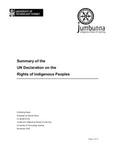 Summary of the UN Declaration on the Rights of Indigenous Peoples A Briefing Paper Prepared by Rachel Davis