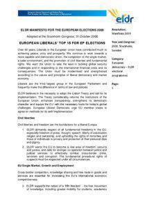 ELDR MANIFESTO FOR THE EUROPEAN ELECTIONS 2009 Adopted at the Stockholm Congress, 31 October 2008