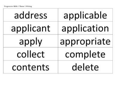 Progressive Skills 1 Theme 1 Writing   address  applicable  applicant  application  apply  appropriate  collect 