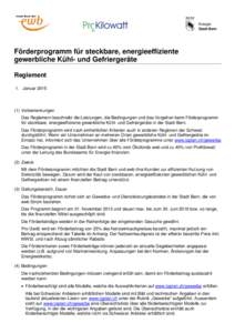 Energie Stadt Bern Förderprogramm für steckbare, energieeffiziente gewerbliche Kühl- und Gefriergeräte Reglement
