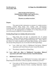 For discussion on 30 November 2001 LC Paper No. CB[removed])  Joint meeting of the Panels on
