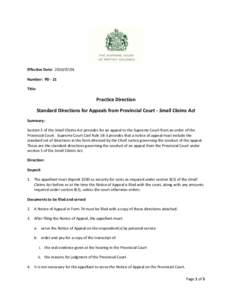 PD-21 Standard Directions for Appeals from Provincial Court - Small Claims Act