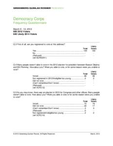 Democracy Corps Frequency Questionnaire March[removed], [removed]Voters 840 Likely 2014 Voters