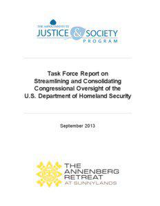 Task Force Report on Streamlining and Consolidating Congressional Oversight of the