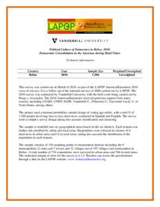 Political Culture of Democracy in Belize, 2010: Democratic Consolidation in the Americas during Hard Times Technical information Country Belize