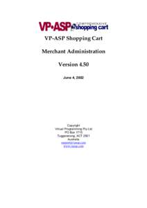 VP-ASP Shopping Cart Merchant Administration Version 4.50 June 4, 2002  Copyright