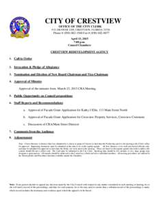 CITY OF CRESTVIEW OFFICE OF THE CITY CLERK P.O. DRAWER 1209, CRESTVIEW, FLORIDAPhone # (Fax # (April 13, 2015