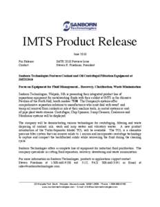 IMTS Product Release June 2010 For Release: Contact:  IMTS 2010 Preview Issue