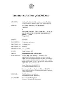 DISTRICT COURT OF QUEENSLAND CITATION: Oz Sushi Pty Ltd v Lloyd Bennett & Associates Pty Ltd as Trustee for the LR Bennett Family TrustQDC 220