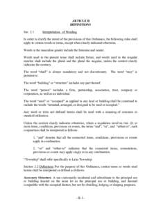 ARTICLE II DEFINITIONS Sec. 2.1 Interpretation of Wording