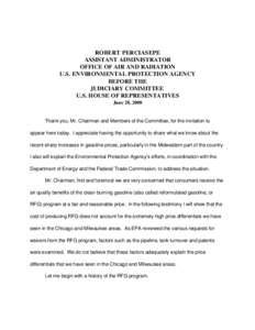 ROBERT PERCIASEPE ASSISTANT ADMINISTRATOR OFFICE OF AIR AND RADIATION U.S. ENVIRONMENTAL PROTECTION AGENCY BEFORE THE JUDICIARY COMMITTEE