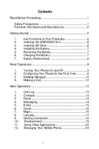 Contents Read Before Proceeding ..........................................................1 Safety Precautions ..............................................................1 Personal Information and Data Security ......