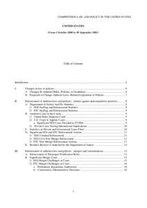 COMPETITION LAW AND POLICY IN THE UNITED STATES UNITED STATES (From 1 October 2000 to 30 September[removed]Table of Contents