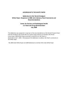 Dental Amalgam White Paper – Draft Addendum – November 2007