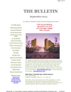 Page 1 of 15  THE BULLETIN September 2013 An Update to Members of the Northwest Mining Association