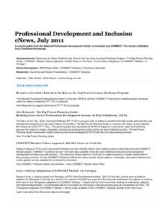 Professional Development and Inclusion eNews, July 2011 — Early Childhood Community