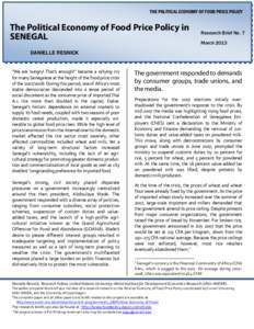 THE POLITICAL ECONOMY OF FOOD PRICE POLICY  The Political Economy of Food Price Policy in SENEGAL  Research Brief No. 7